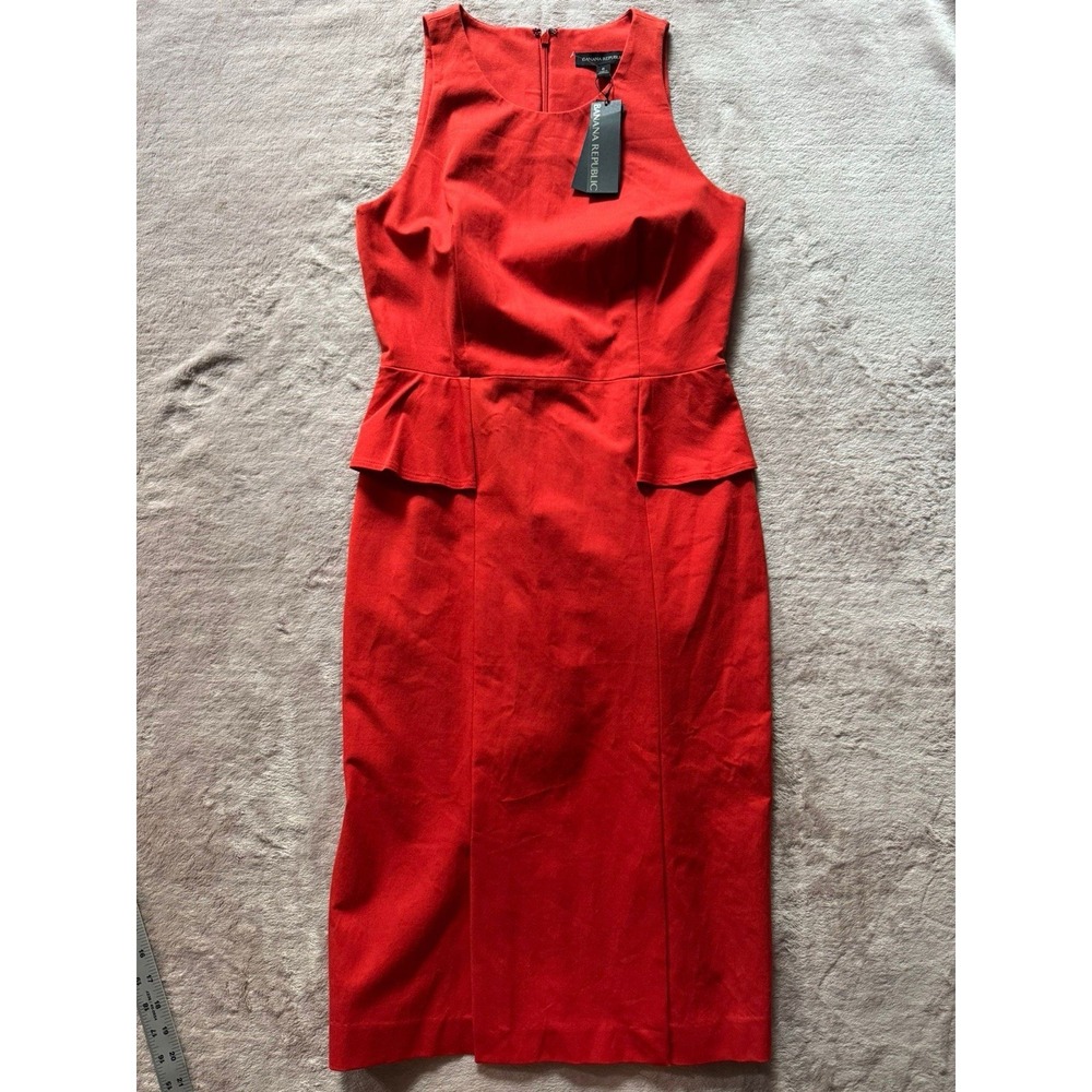 Banana Republic‎ Bi-Stretch Side Peplum Dress Warm Orange Red Size 6 NWT